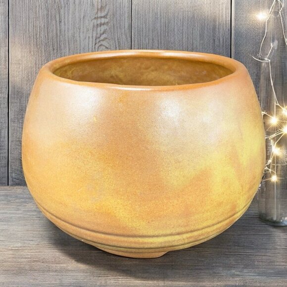 Vintage Footed Flower Pot Planter Bowl Pottery Brown Glaze MCM Decorative Decor - Picture 1 of 14